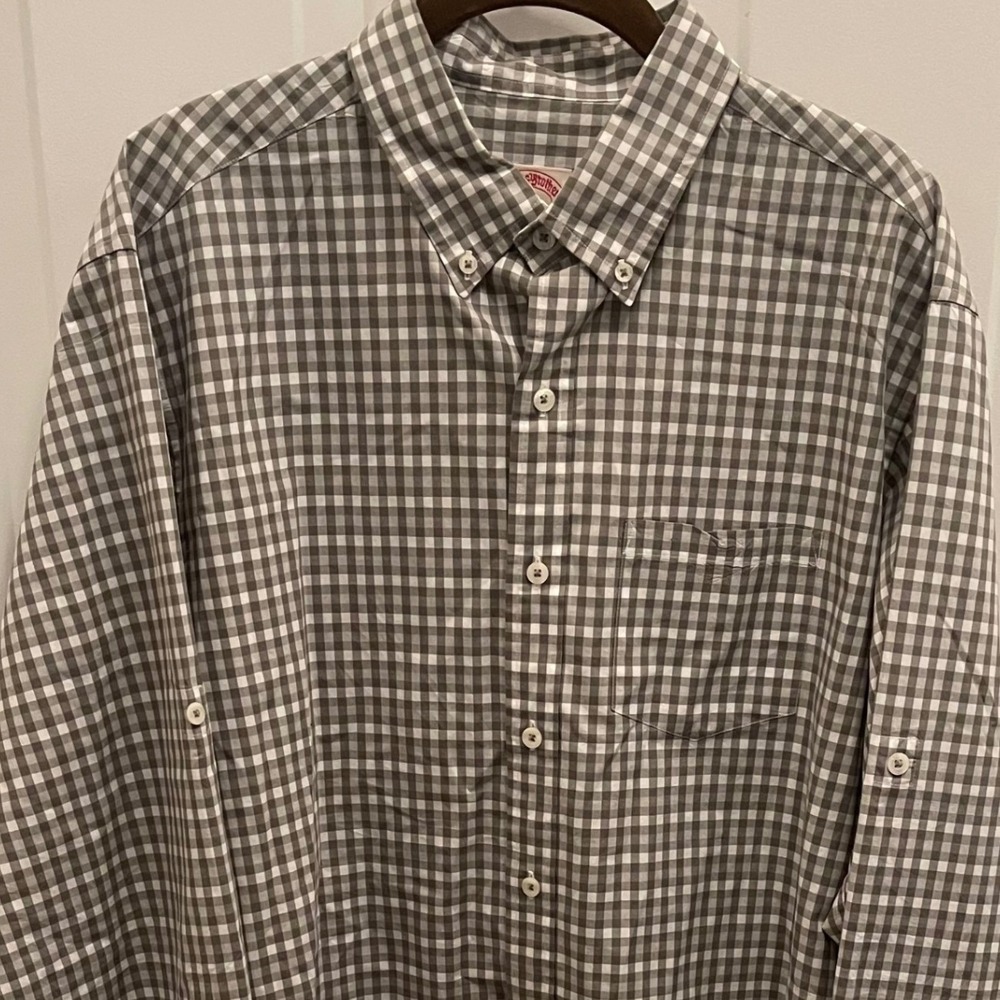 Brooks Brothers Mens Grey White Gingham Cotton Roll Tab Button Down Shirt Large